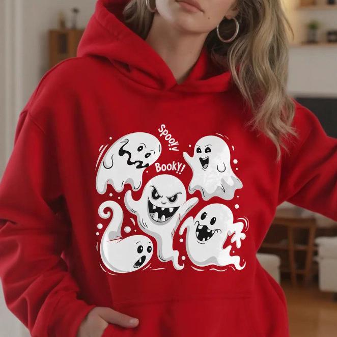 2025 Halloween Ghost Hoodie: European & American Style, Loose Fit with Ribbed Hem