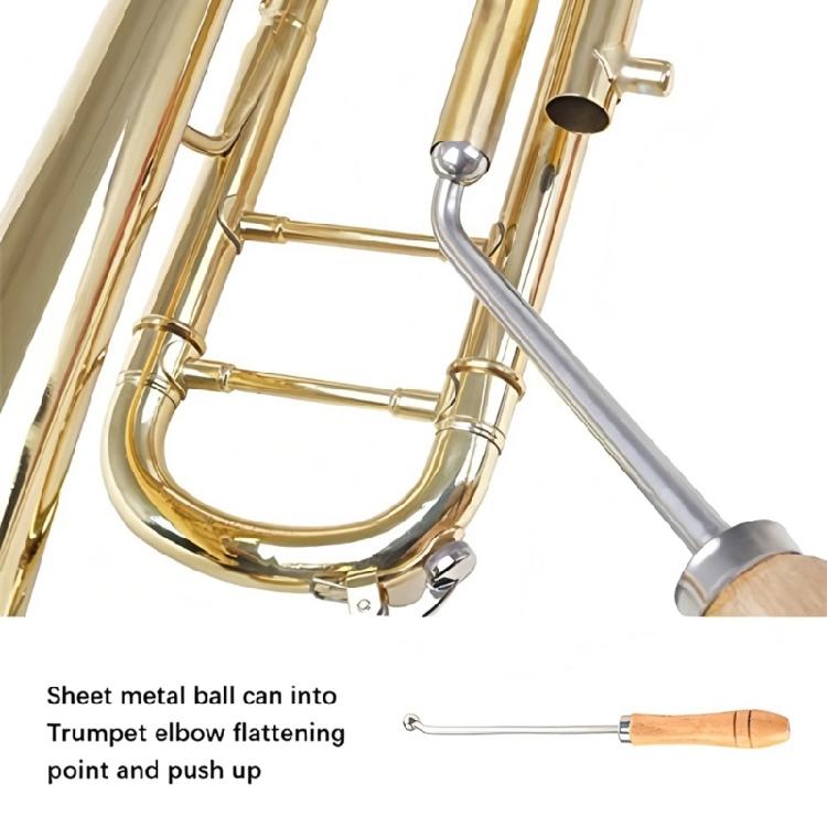 Nonslip Wood Handle Dent Remover Stainless Steel for Saxophone Trombone Small Horn with 3 Metal Repair Accessories