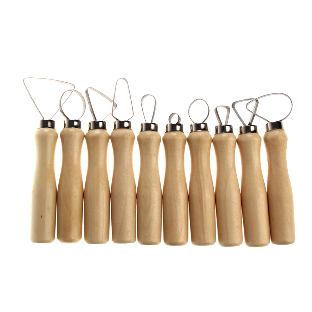 10 Pcs Wood Pottery Clay Sculpture Loop Tool with Stainless Steel Flat ...