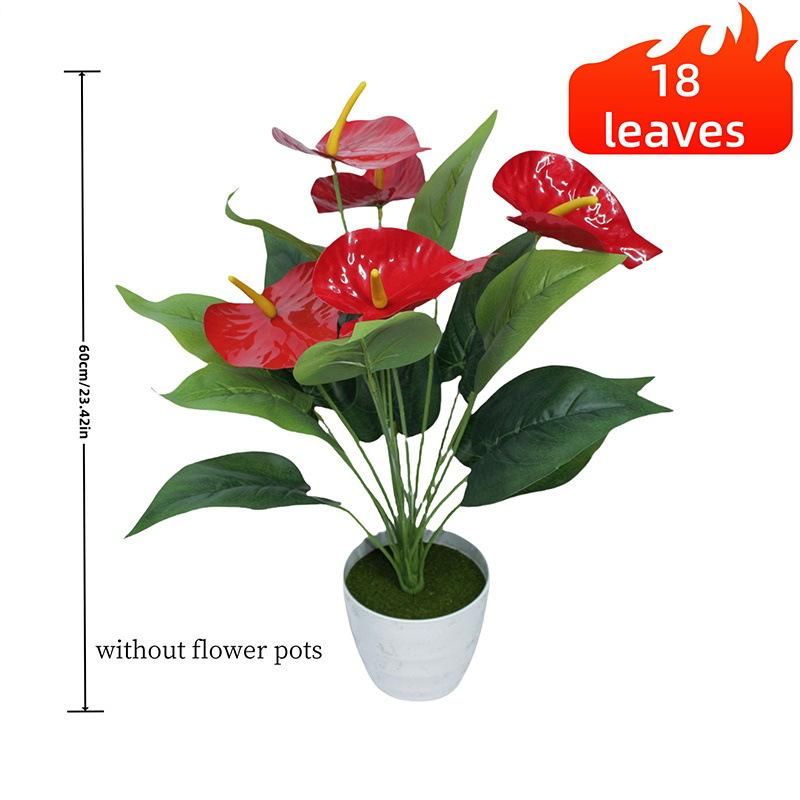 18 Heads Artificial Anthurium Red Green Plastic Plants Home Garden Living Room Bedroom Decoration Fake Plants Home Decor