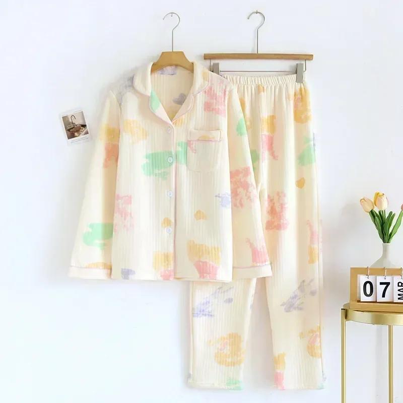 Japanese New Arrival Style Autumn and Wintertime Long-sleeved Trousers, Pure Cotton Air Cotton, Warm Ladies Pajamas, Home Service Sleepwear