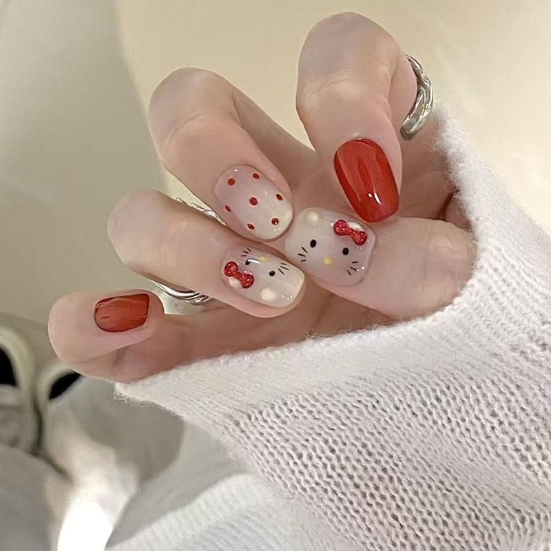 Süße Katze Pünktchen Farbverlauf Streamer Katzenauge Süßes Mädchen Europäischer und Amerikanischer Ins-Stil Abnehmbare Nagelkunst 30 Stück