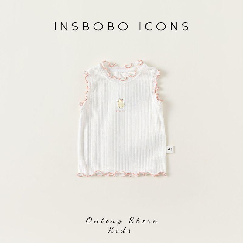 Insbobo Girls Vest Summer New Thin Style Children s Cartoon Print Vest Lace Baby Sleeveless Top White 90