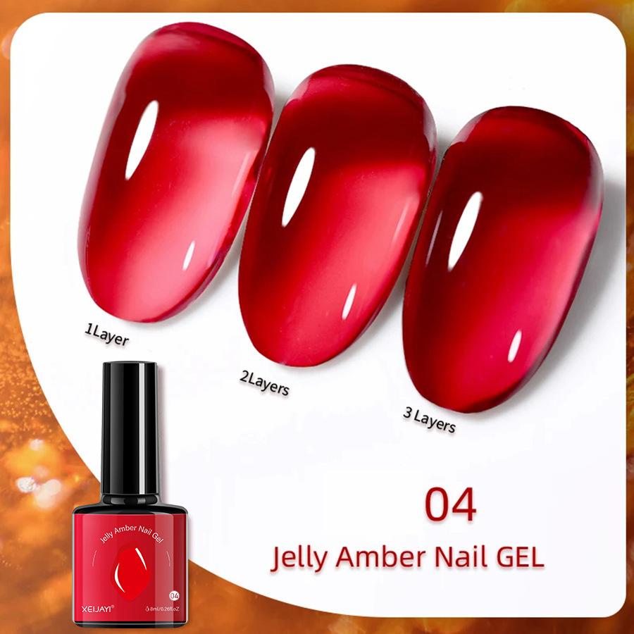 6 Colors Amber Gel Nail Polish Set - Translucent Jelly Nude Brown Tones, Professional Salon & DIY Home Manicure Kit, UV/LED Curable