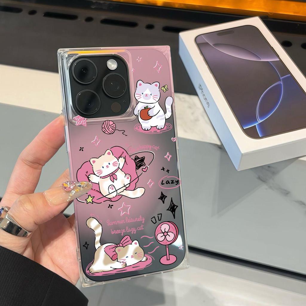 Square Back Tube Protection Clear Case For iPhone 14 Pro Max 11 13 16 ProMax 15 Plus 12 Anti-Oxygen,Star Cat Pattern Casing
