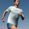 Li Ning Running Series Solid Color Letter Print Round Neck Quick-Dry Breathable Short Sleeve T-Shirt Men Tops Light-Blue ATST081-8
