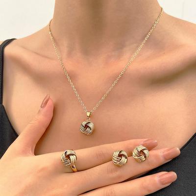 European & American Style Knot Jewelry Set: Women's Creative Necklace, Earrings, & Ring