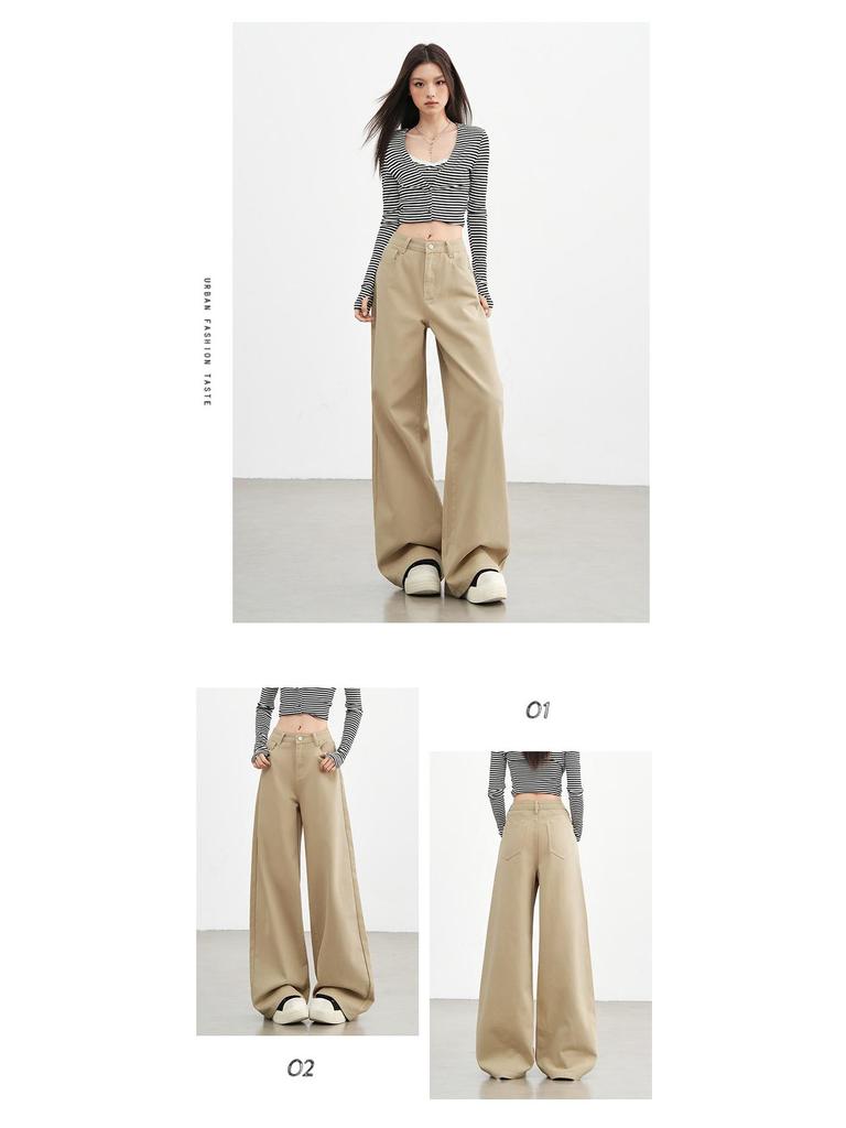 Women's Khaki High Waist Wide Leg Jeans - 2025 Autumn/Winter Collection