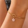 1 Stück Emaille-Blumen-Charms-Armband Edelstahl Goldfarbe Verstellbar Liebesknoten Doppel-Schlangenkette Damen Kirschblüten-Schmuck