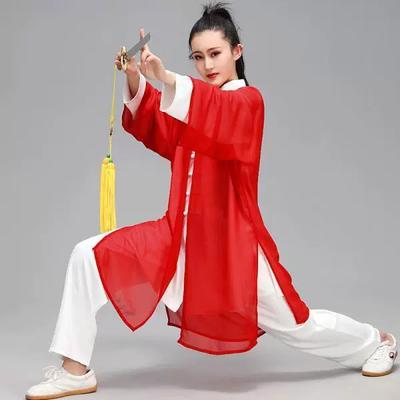 Tai Chi Clothing Women's Gauze One-piece Practice Cloak Elegant Outer Cloak Male Chinese Style Group Performance Competition Shawl