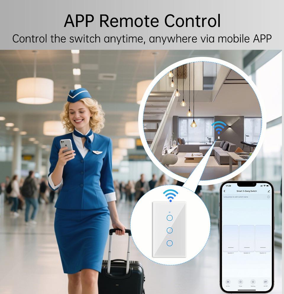 WiFi Touch Switch 120 Type: US/AU/BR Spec, 4-Way Alexa Voice-Controlled Smart Switch