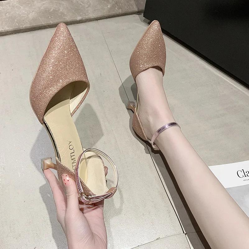 Fashion Women's Shoes, Summer Rhinestones, Closed Toe, Hollow Buckle, Stiletto High Heels, Sandals Large Size Pointed Toe 33-43