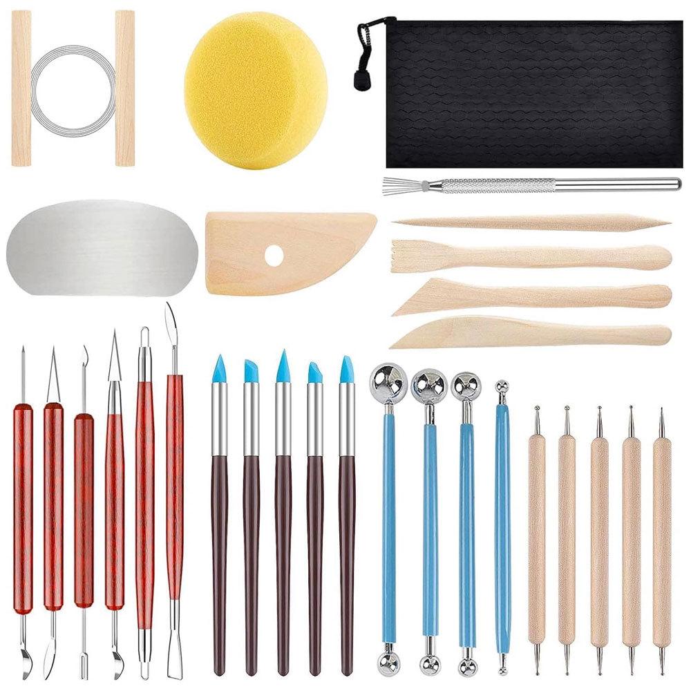 30-Piece Ceramic Sculpting Tool Set: Polymer Clay Modeling Needles, Clay Cutting Wire, Pottery Scrapers
