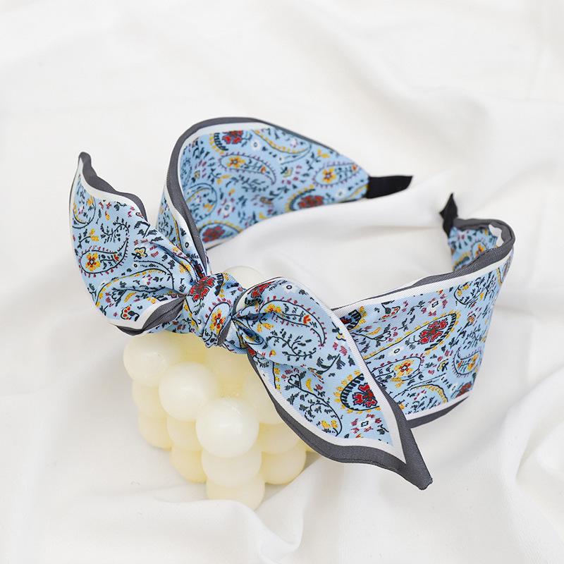 Korean Geometric Art Print Wide Hairband with Bowknot
