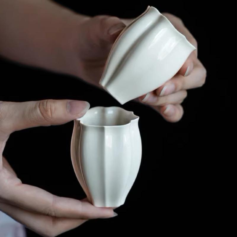 Weißes Porzellan Keramik Chinesisches Kungfu Tee Set Gongfu Teezeremonie Riechbecher Handgefertigt Zen Stil Teeverkostungsbecher