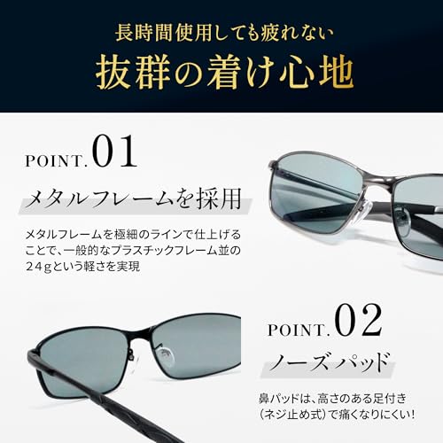 Bokenoh Men's Polarized Sunglasses, Fishing Glasses, [Sabae Planning/Ultra-Lightweight Metal Frame], Sports Sunglasses, Driving Glasses, Cool Face, PL