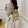 Summer straw bucket bag new women's silk scarf bow flower seaside vacation shoulder bag