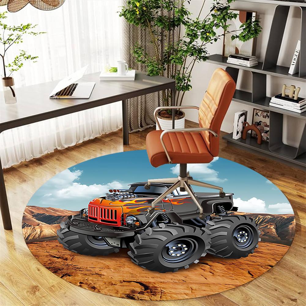 1pc monster truck Round Chair mat Area Rug - Non-Slip, Floor Mat for Office, Bedroom, and Indoor Decor c1125278