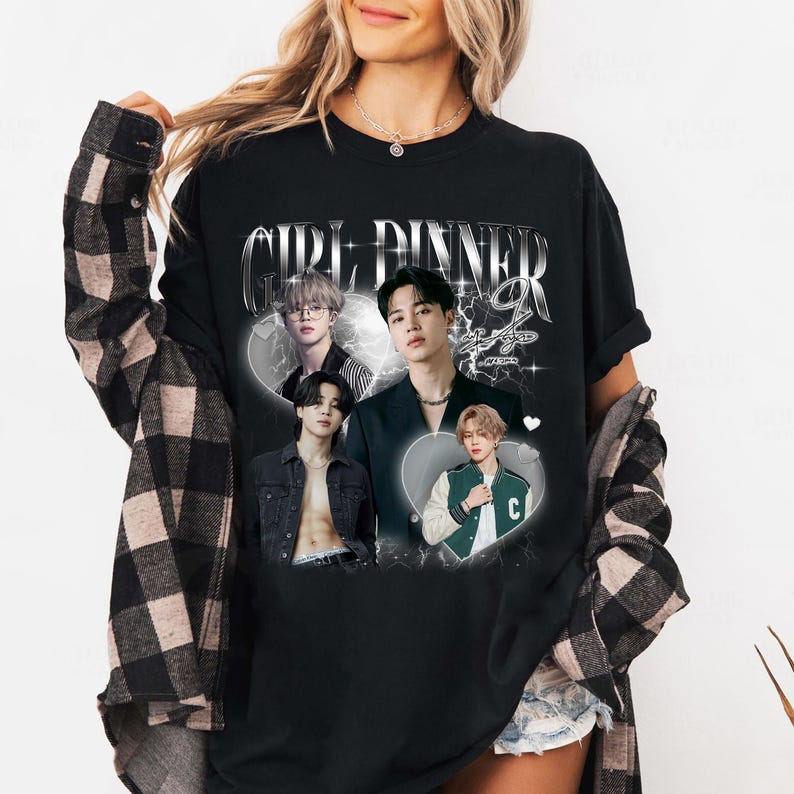 

Вінтажна футболка Jimin Park, Футболка для фанатів Girl Dinner, Хіп-хоп вуличний одяг, Оверсайз футболка з коротким рукавом, Повсякденний одяг XXXL