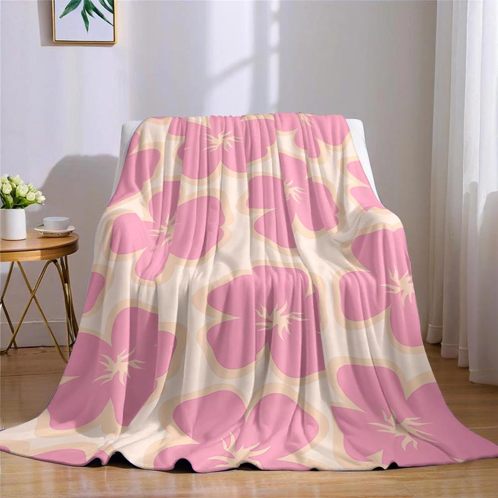 Blush Floral Stamp Flannel Blanket Warm Soft Halloween Christmas Couch Warm Cozy Decorative Decor Gift for All Season