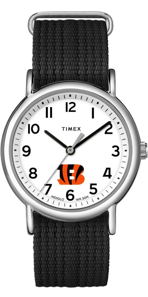 Timex Uni Weekender 38mm Watch - Cincinnati Bengals Slip-Through Single Layer Strap, Black, Modern
