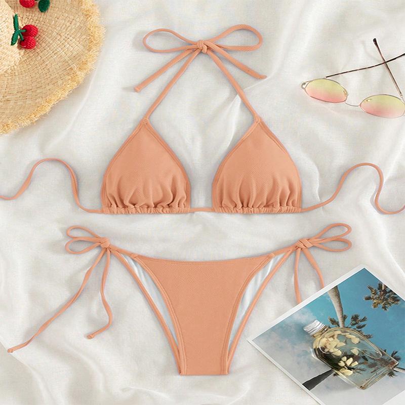 TS JYL-BK035 Solid Tie Back Two-Piece Bikini, High Elastic Comfortable Swimwear For Ladies