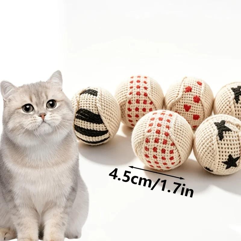1‑4 Pcs Sound‑emitting Cat Chase Ball Toy, Random Cartoon Print, Heavy‑duty Canvas Material, Battery‑Free Interactive Kitten Pla