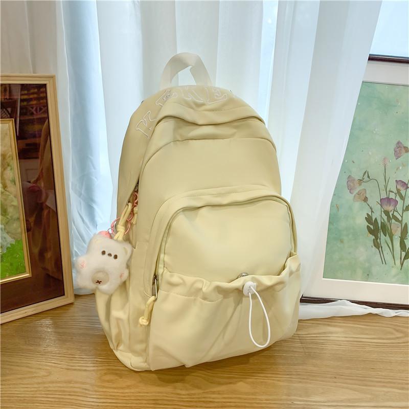 School Bag Large Capacity School Bag Women's New Backpack Lightweight Nylon Solid Color Middle School Student Backpack