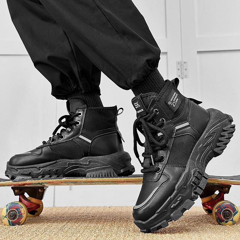 Hot Sale Fashion Platform Shoes for Men Breathable High-top Casual Shoes Men Non-slip Lace-up Work Boots Men Zapatos De Hombre