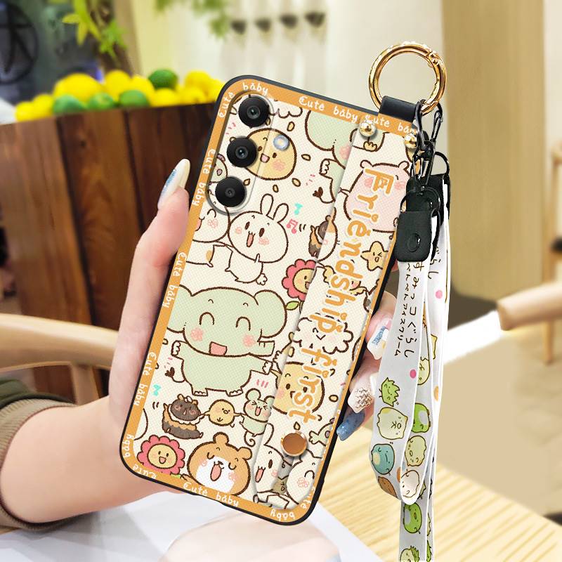 Waterproof Silicone Phone Case For Samsung Galaxy A17 Cute Wrist Strap Back Cover Fashion Design Kickstand Lanyard Ring