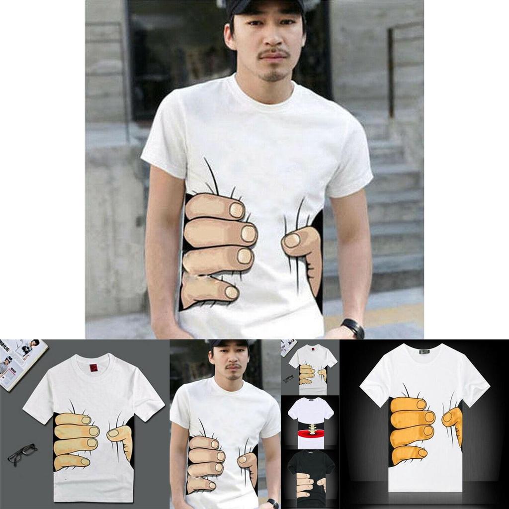 New Men's Fashion 3d Printed T-shirt With Funny Big Hand Short Sleeve Tee**