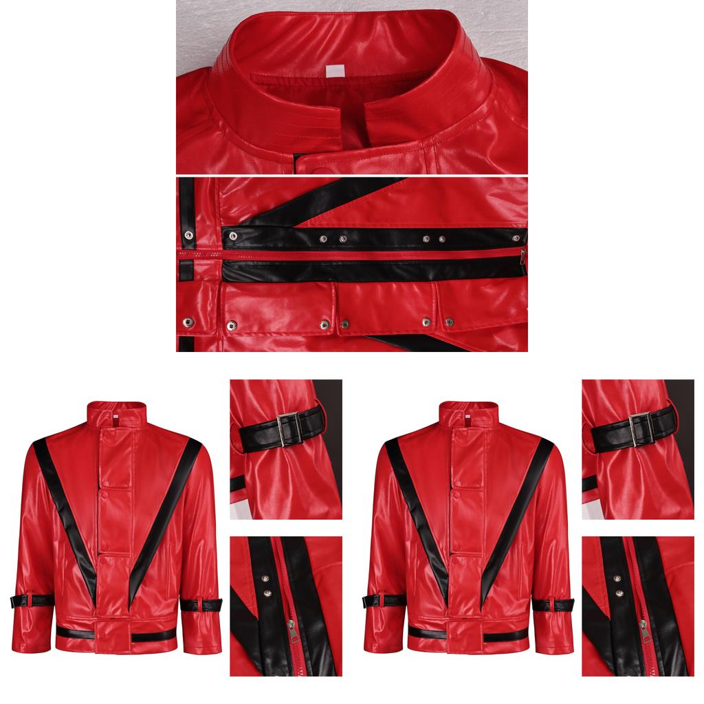 Michael Jackson Red Leather Jacket Cosplay Costume For Halloween Party Stage Performance