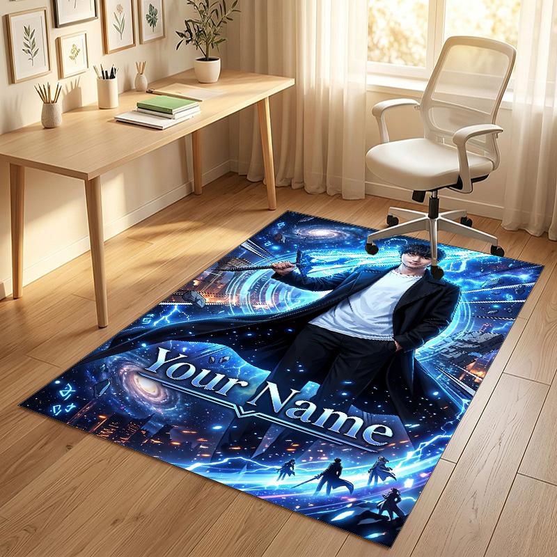 Personalized Crystal Velvet Carpet,Solo Leveling Custom Printed Name, Plush Area Rug For Home Indoor Decor