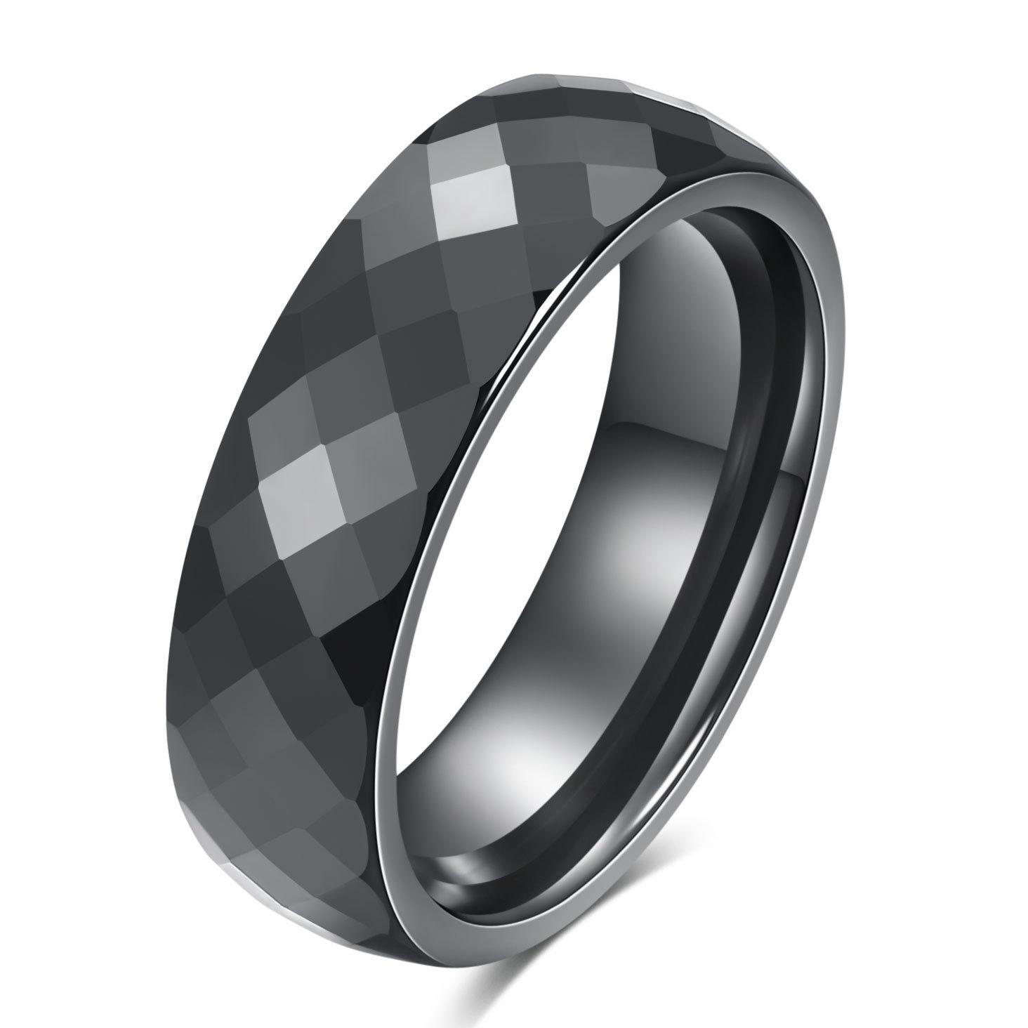 

Stylish Minimalist 6mm Black And White Ceramic Couple Rings Versatile Faceted Design no. 12 чорний