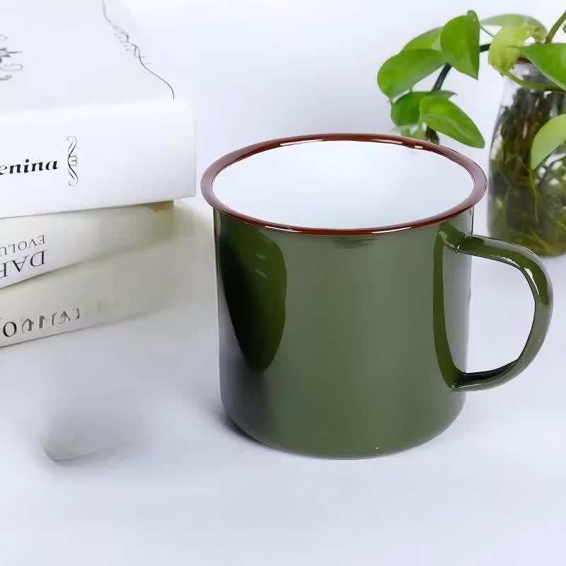 Changqi Klassische Militärgrüne Emaille-Tassen (2er-Pack)