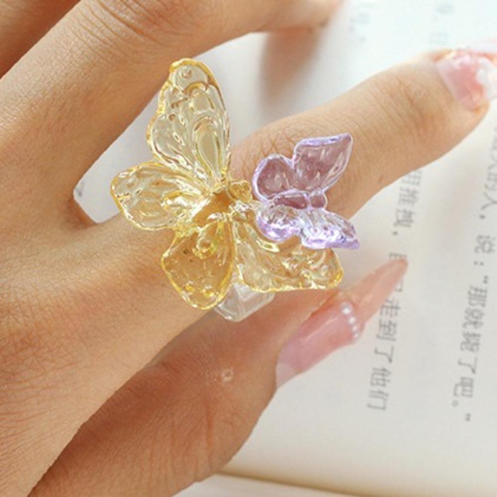 Exquisite Colorful Flower Ring Glass Crafts Chinese Dragon Ring Glaze Butterfly Ring Girls