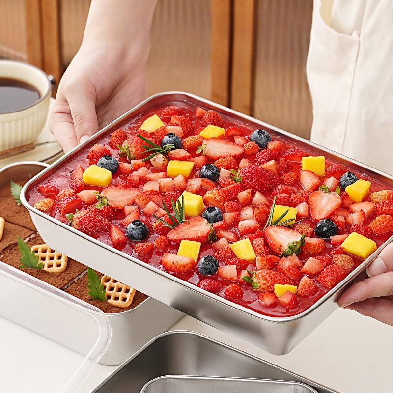 Stainless Steel Tiramisu Mold Cake Tray Cake Shaping Container With Lid Cake Preservation Box Household Dessert Baking Tools