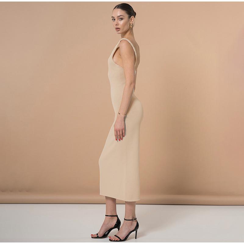 Sexy Solid Color Sleeveless Women's Spring Summer New Dress Twist Shoulder Strap Slim Dress Fashionable Wrap Evening Party Elegant Dress