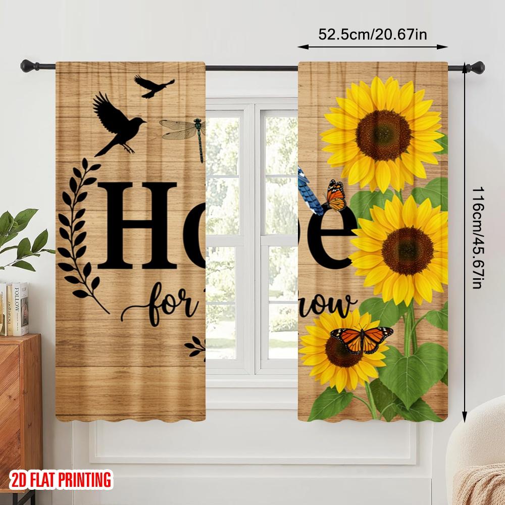 2 Stück 2D Flachdruck Party Vorhänge Hoffnung für Morgen Sonnenblume Vögel Polyester Ohne Strom Festliche Wanddeko Verwendung für
