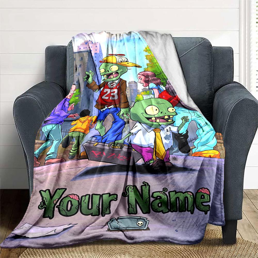 Plants Vs. Zombies Customize Text Blanket Lightweight Customizable Blanket Soft Cozy Versatile for Bed Bedding Sofa Living Room