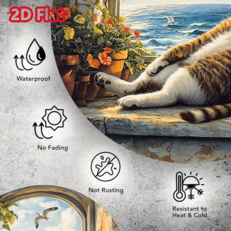 Vintage Cat Metal Wall Art 8 Inch Round Aluminum Sign Decor for Home Cafe