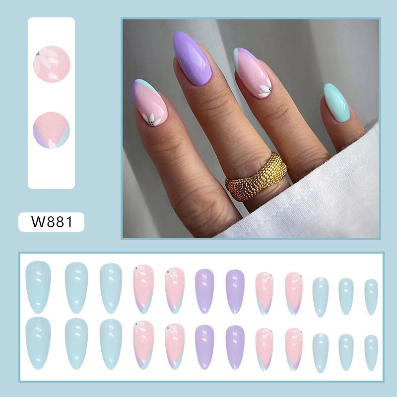 Retro And Elegant Spring And Summer Flower Manicure Fashion European And American Style Almond A Square Nail Piece Finished Product Mixed Batch