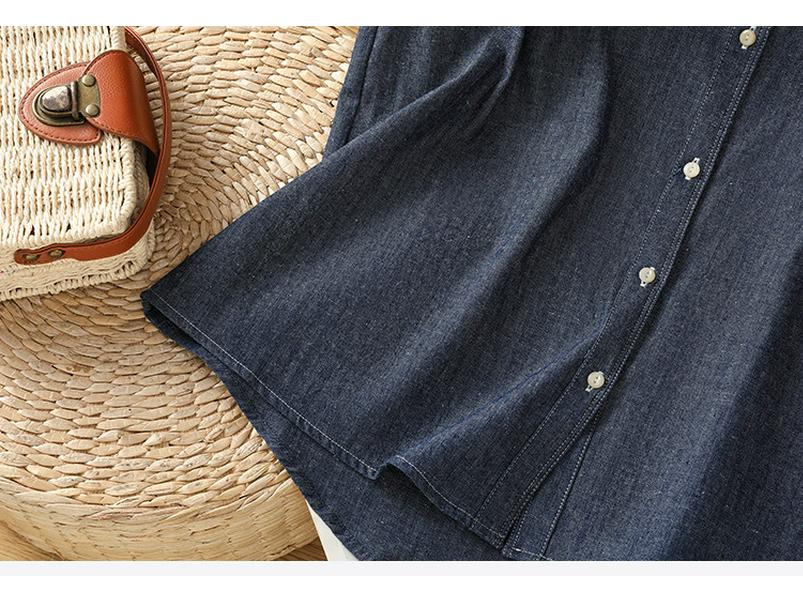 2025 Damen Retro Blau Denim Ärmelloses Sommerhemd