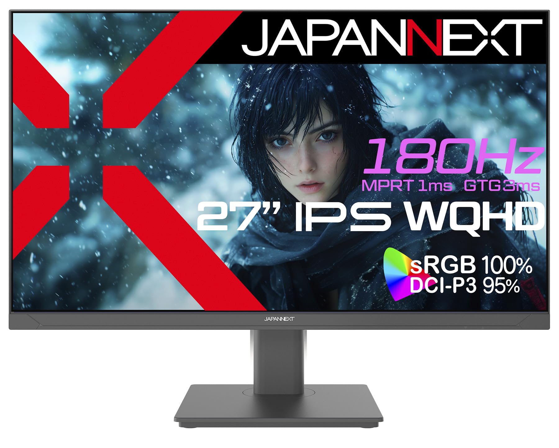

Equipped with 27 inch IPS panel 180Hz compatible WQHD (2560x1440) resolution gaming monitor JN-27i180Q HDMI DP sRGB:100% DCI-P3:95% HDR400 equivalent