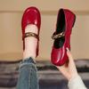 Fashion New Round Toe Solid Patent Leather Mary Jane Shoes Women's Summer Real Leather Metal Decorative Ballet Shoes Flat Single Shoes