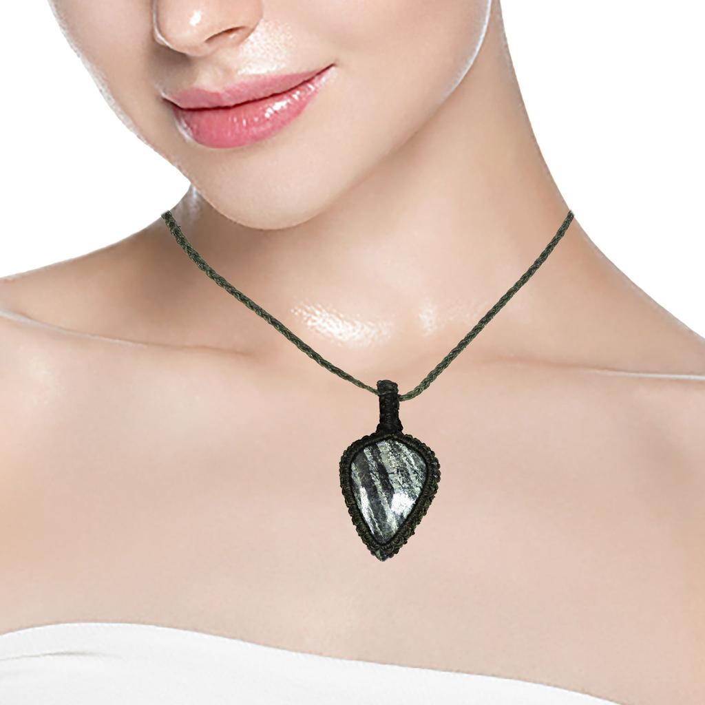 Necklace Gemstone Jewelry Zebra Jasper Macrame Thread Handmade 20-36''Ad Unisex