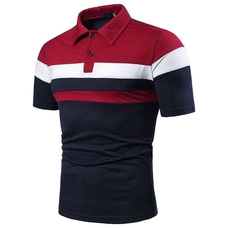 Men's New Lapel Short Sleeve Polo Patchwork T-Shirt Top