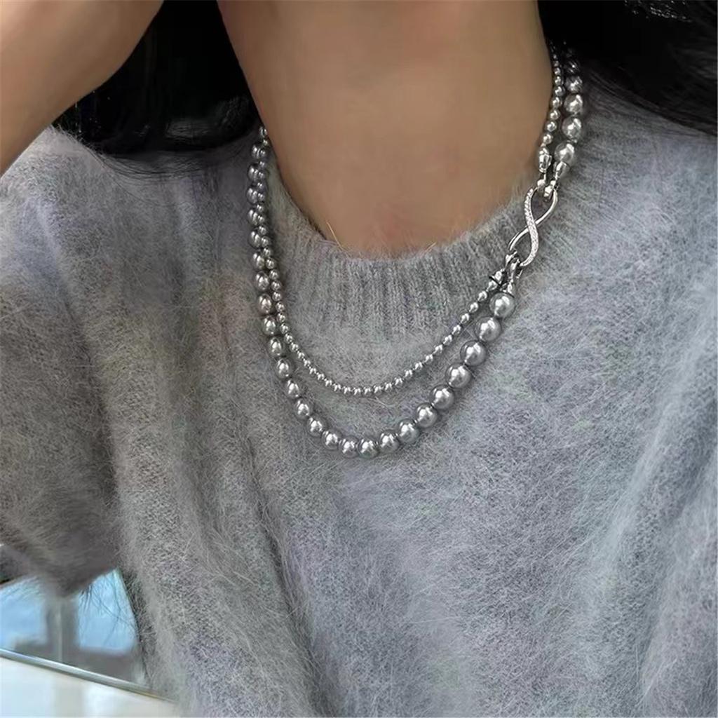 Tooxika Luxury Elegant Temperament 8 Word Ring Buckle Detachable Multi-wearing Pearl Necklace Collarbone Chain Jumper Chain