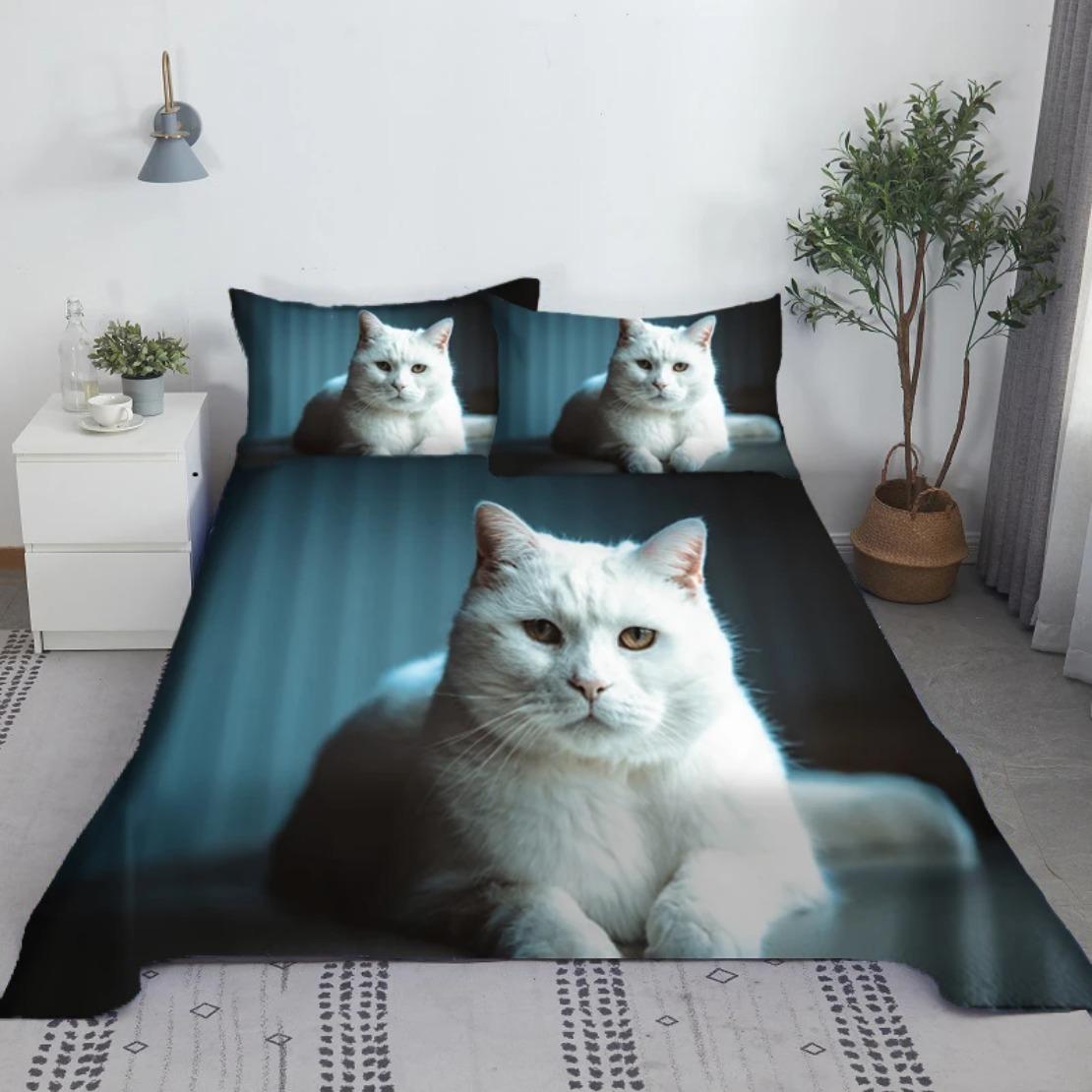 

3D Digital Printing Cat Bedding Set,Kawaii Pet Cat Duvet Cover For Kids Bedroom Queen King Size Soft Bed Linens 135x200cm 2pcs
