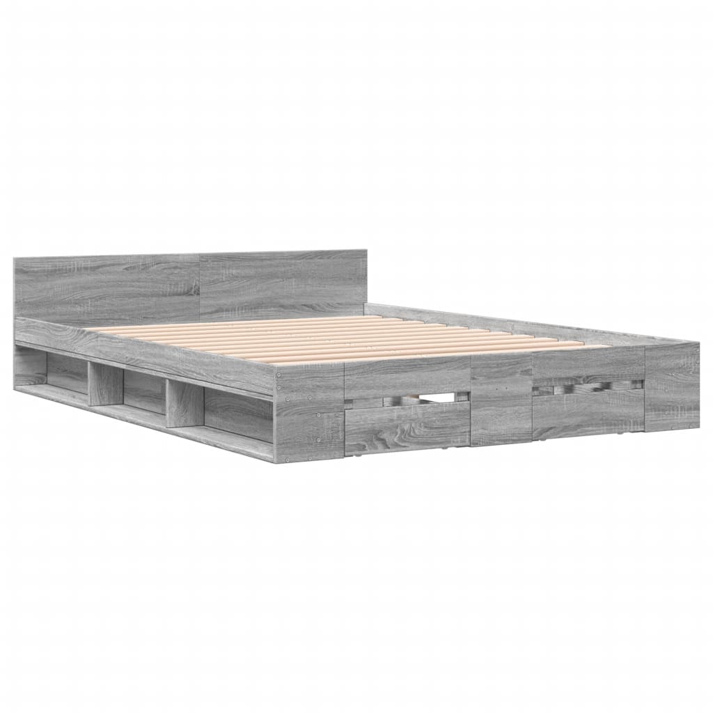 Grey Sonoma Bed Frame with Drawers 160 x 200 cm Engineered Wood
